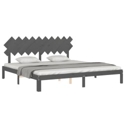 Cadre de lit sans matelas gris 200x200 cm bois massif de pin 