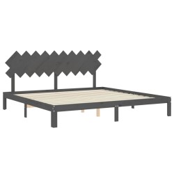 Cadre de lit sans matelas gris 200x200 cm bois massif de pin 