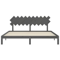Cadre de lit sans matelas gris 200x200 cm bois massif de pin 