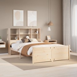 Lit bibliothèque sans matelas 135x190 cm bois de pin massif 