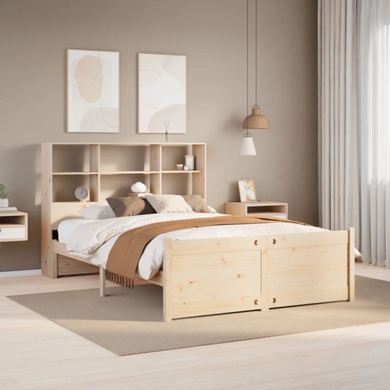 Lit bibliothèque sans matelas 135x190 cm bois de pin massif 