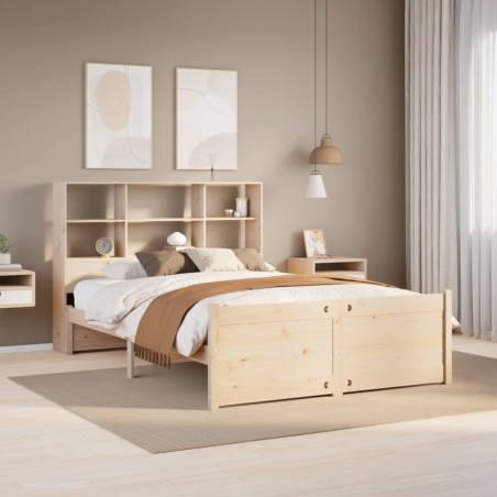 Lit bibliothèque sans matelas 135x190 cm bois de pin massif 