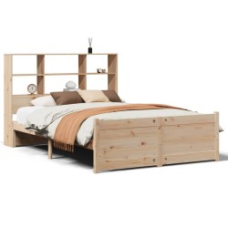 Lit bibliothèque sans matelas 135x190 cm bois de pin massif 
