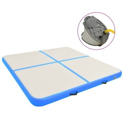 Tapis gonflable de gymnastique avec pompe 200x200x10cm PVC Bleu 
