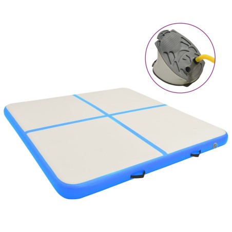 Tapis gonflable de gymnastique avec pompe 200x200x10cm PVC Bleu 