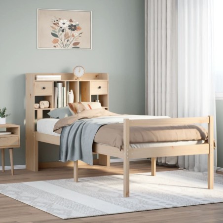 Lit bibliothèque sans matelas 90x190 cm bois de pin massif 