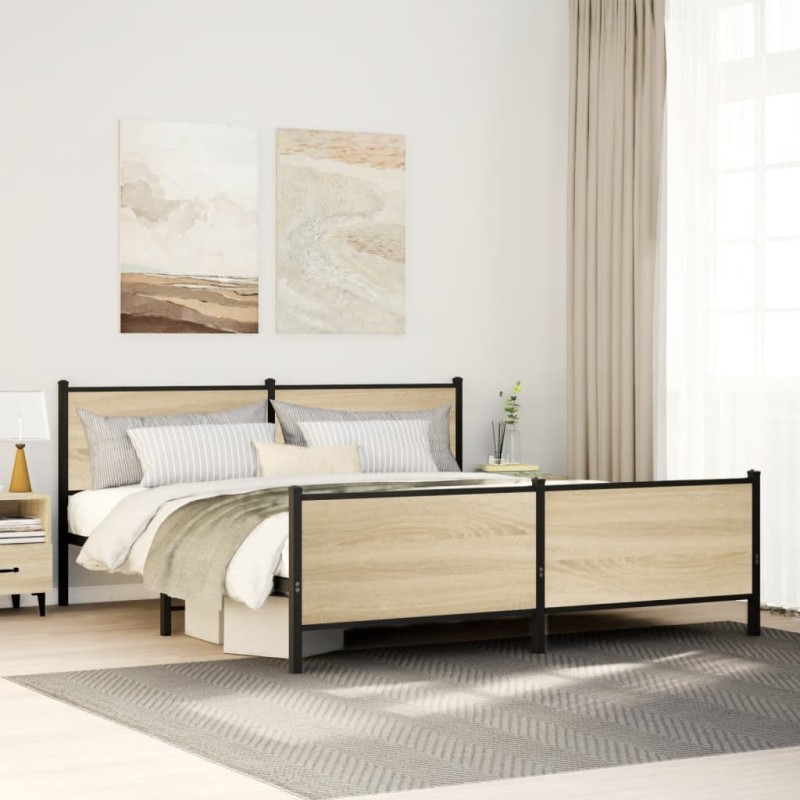 Cadre de lit en métal sans matelas chêne sonoma 183x213 cm 