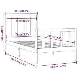 Cadre de lit sans matelas blanc 75x190 cm bois massif 