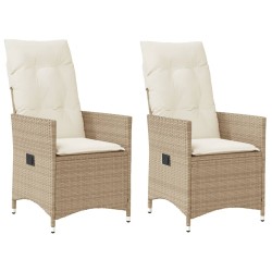 Chaises inclinables de jardin lot de 2 et coussins beige rotin 