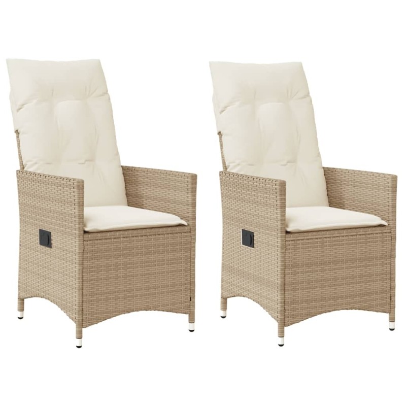 Chaises inclinables de jardin lot de 2 et coussins beige rotin 