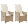 Chaises inclinables de jardin lot de 2 et coussins beige rotin 