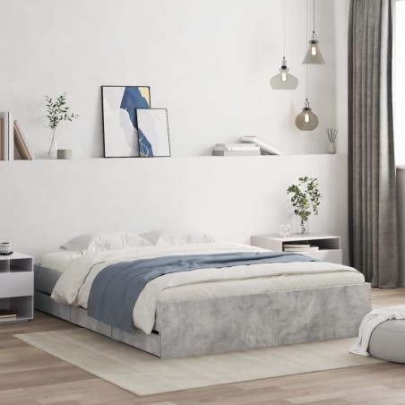 Cadre de lit avec tiroirs sans matelas gris béton 140x190 cm 