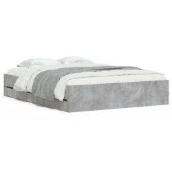 Cadre de lit avec tiroirs sans matelas gris béton 140x190 cm 