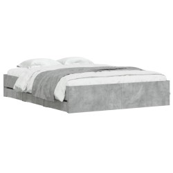 Cadre de lit avec tiroirs sans matelas gris béton 140x190 cm 