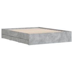 Cadre de lit avec tiroirs sans matelas gris béton 140x190 cm 