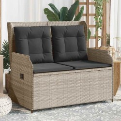 Banc inclinable de jardin et coussins gris clair résine tressée 