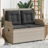 Banc inclinable de jardin et coussins gris clair résine tressée 