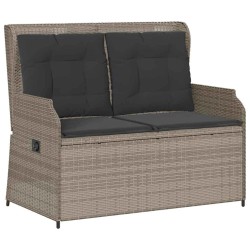 Banc inclinable de jardin et coussins gris clair résine tressée 