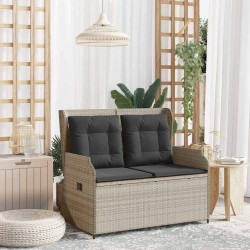 Banc inclinable de jardin et coussins gris clair résine tressée 
