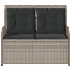 Banc inclinable de jardin et coussins gris clair résine tressée 