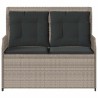 Banc inclinable de jardin et coussins gris clair résine tressée 