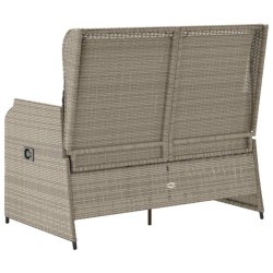 Banc inclinable de jardin et coussins gris clair résine tressée 
