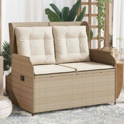Banc inclinable de jardin avec coussins beige résine tressée 