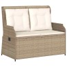Banc inclinable de jardin avec coussins beige résine tressée 