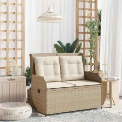 Banc inclinable de jardin avec coussins beige résine tressée 