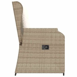 Banc inclinable de jardin avec coussins beige résine tressée 