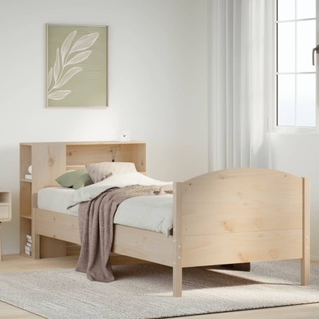 Lit bibliothèque sans matelas 90x200 cm bois de pin massif 