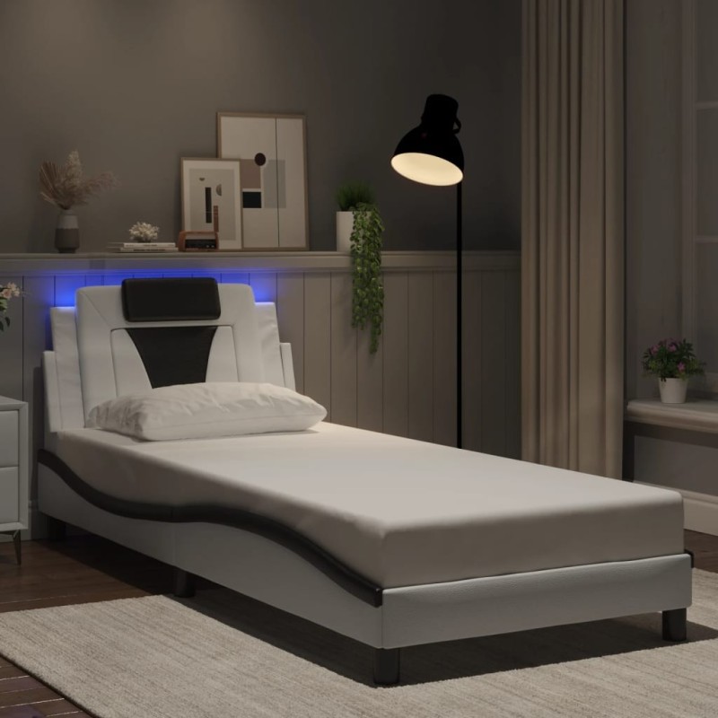 Cadre de lit avec LED sans matelas blanc et noir 90x190 cm 