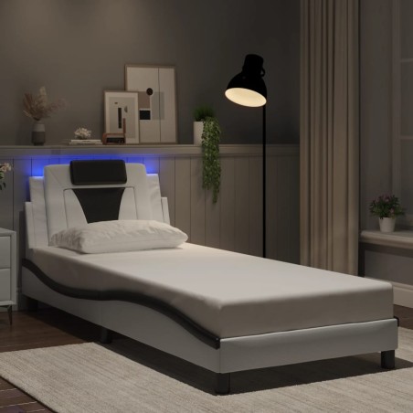 Cadre de lit avec LED sans matelas blanc et noir 90x190 cm 