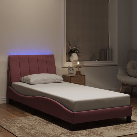 Cadre de lit avec lumières LED rose 90x190 cm velours 