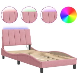 Cadre de lit avec lumières LED rose 90x190 cm velours 