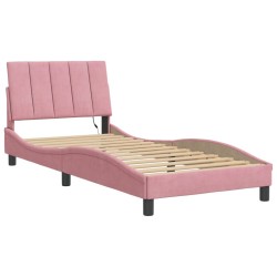 Cadre de lit avec lumières LED rose 90x190 cm velours 