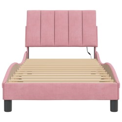 Cadre de lit avec lumières LED rose 90x190 cm velours 