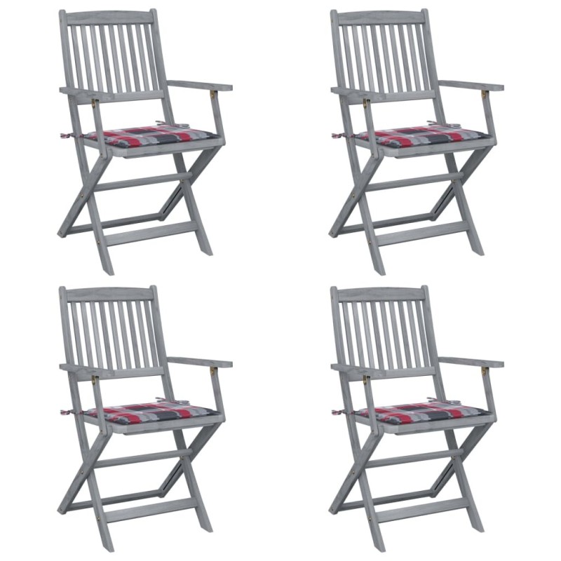 Chaises pliables d'extérieur lot de 4 et coussins Bois d'acacia 