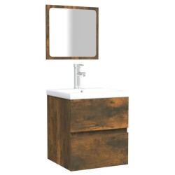Armoire de bain avec miroir Chêne fumé Bois d'ingénierie 