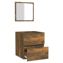 Armoire de bain avec miroir Chêne fumé Bois d'ingénierie 