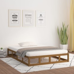 Cadre de lit sans matelas marron miel 150x200 cm bois massif 