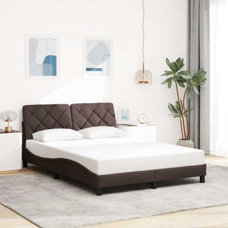 Cadre de lit sans matelas marron foncé 140x200 cm tissu 