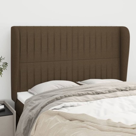 Tête de lit avec oreilles Marron foncé 147x23x118/128 cm Tissu 