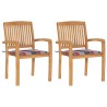 Chaises de jardin lot de 2 avec coussins à carreaux rouges Teck 