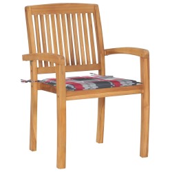 Chaises de jardin lot de 2 avec coussins à carreaux rouges Teck 