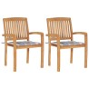 Chaises de jardin lot de 2 avec coussins à carreaux gris Teck 