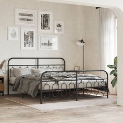 Cadre de lit métal sans matelas avec pied de lit noir 160x200cm 