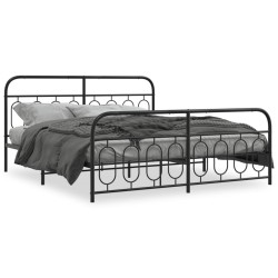 Cadre de lit métal sans matelas avec pied de lit noir 160x200cm 