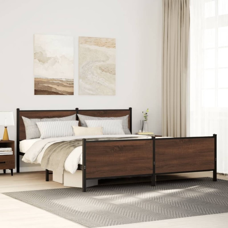 Cadre de lit en métal sans matelas chêne marron 183x213 cm 