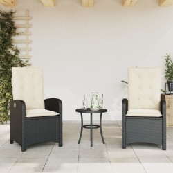 Chaises inclinables de jardin lot de 2 et coussins noir rotin 